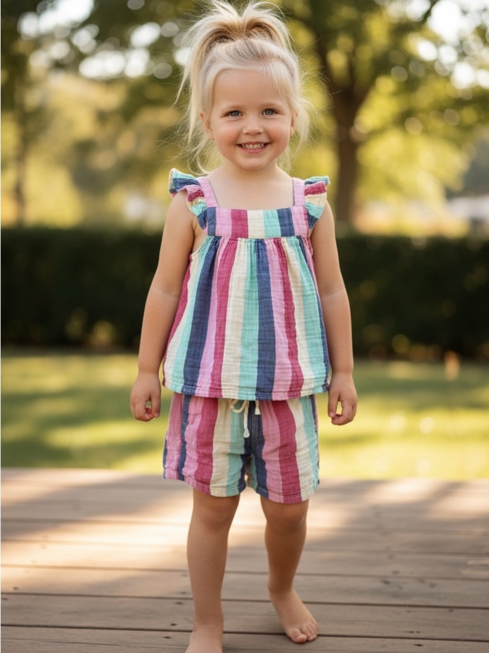 Old Navy set Girls Toddler Multicolor Striped Tank & Shorts Set